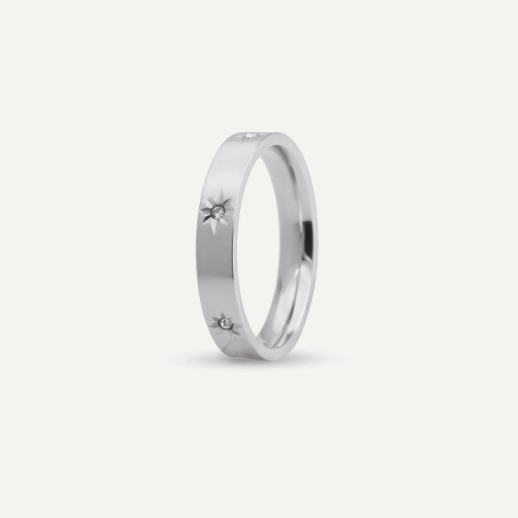 rush silver ring with small stones pattern men women trendy popular cute sleek ring 