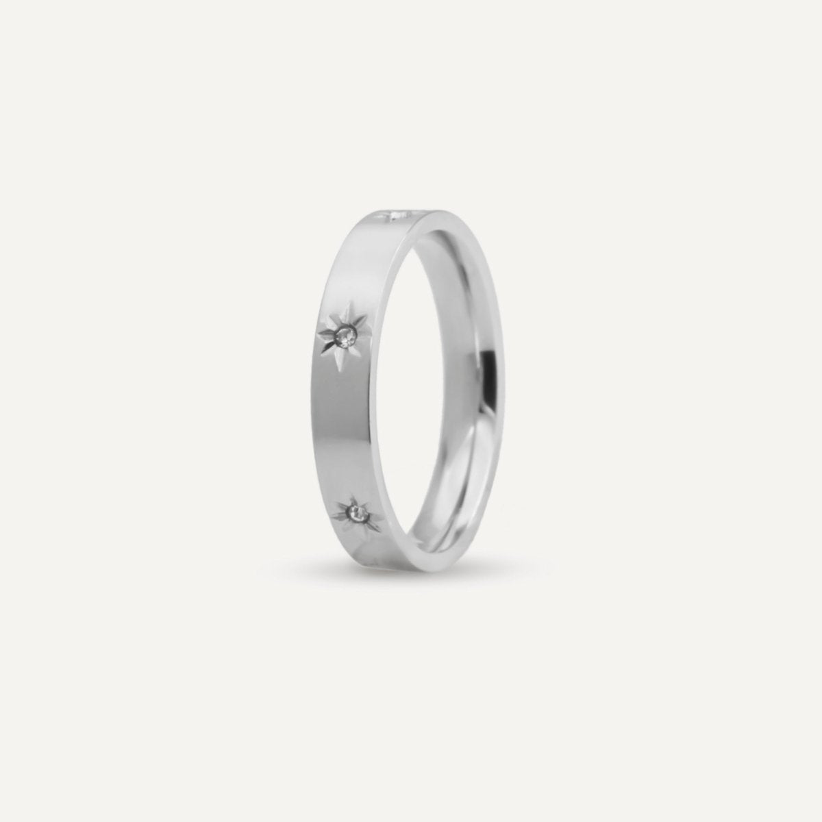 rush silver ring with small stones pattern men women trendy popular cute sleek ring 