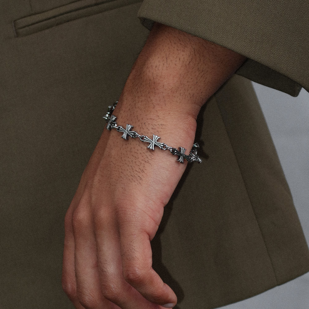 Rush silver bracelet men women trendy popular vintage gothic cross design 