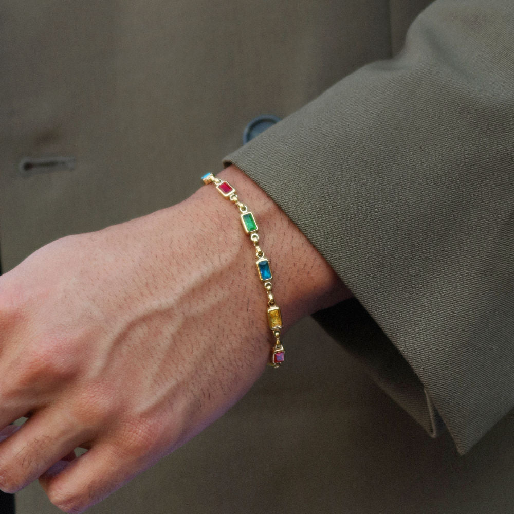 Rush gold gemstones beaded bracelet men women trendy popular chic elegant party 