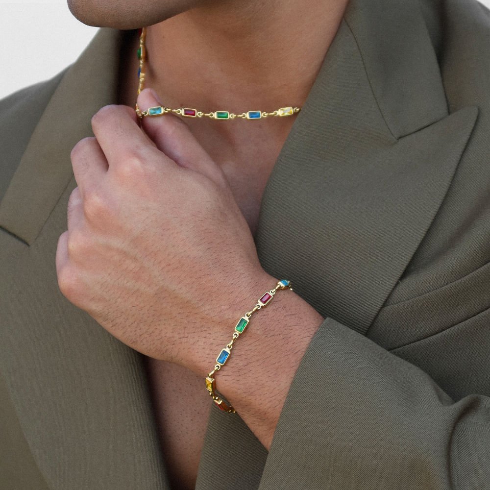 Rush gold gemstones beaded bracelet men women trendy popular chic elegant party 