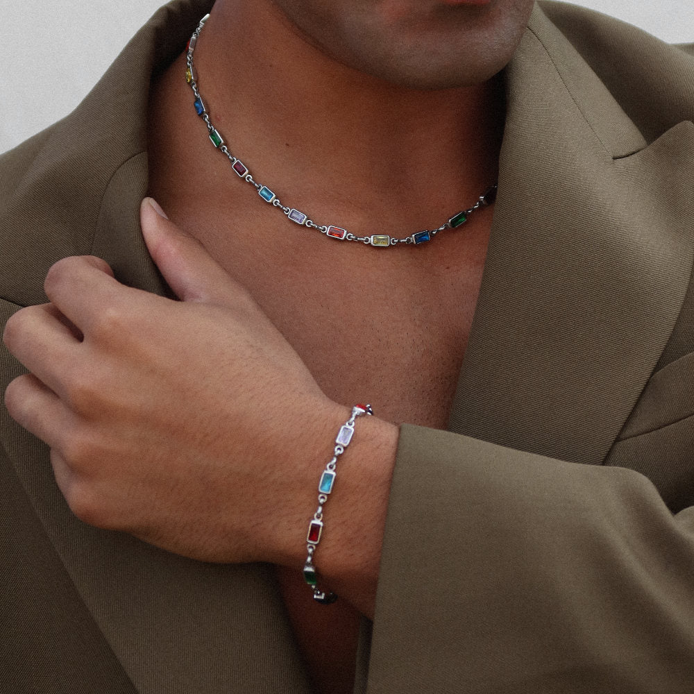 Rush silver gemstones beaded bracelet men women trendy popular chic elegant party 