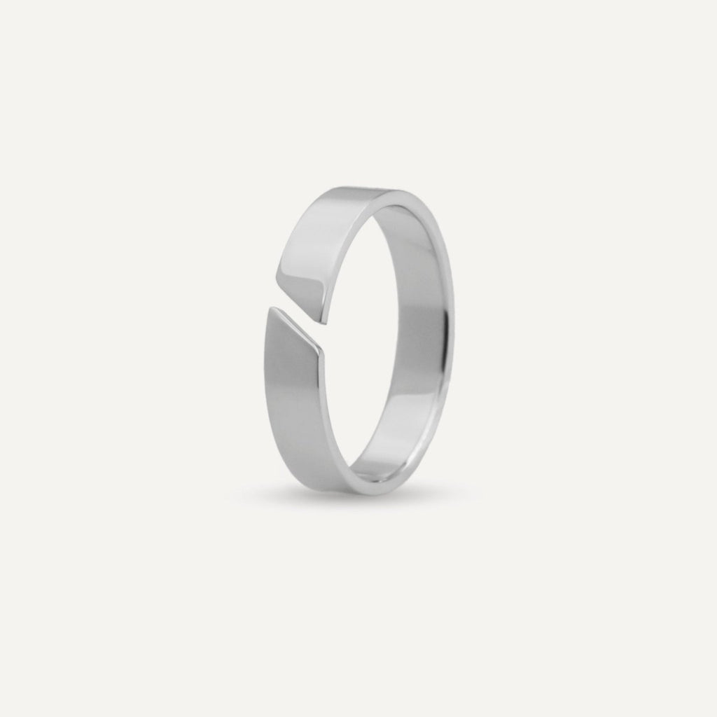Unisex silver open band ring from Rush with a minimalist cut-out detail and polished finish, designed for versatile everyday wear popular trendy sleek ring