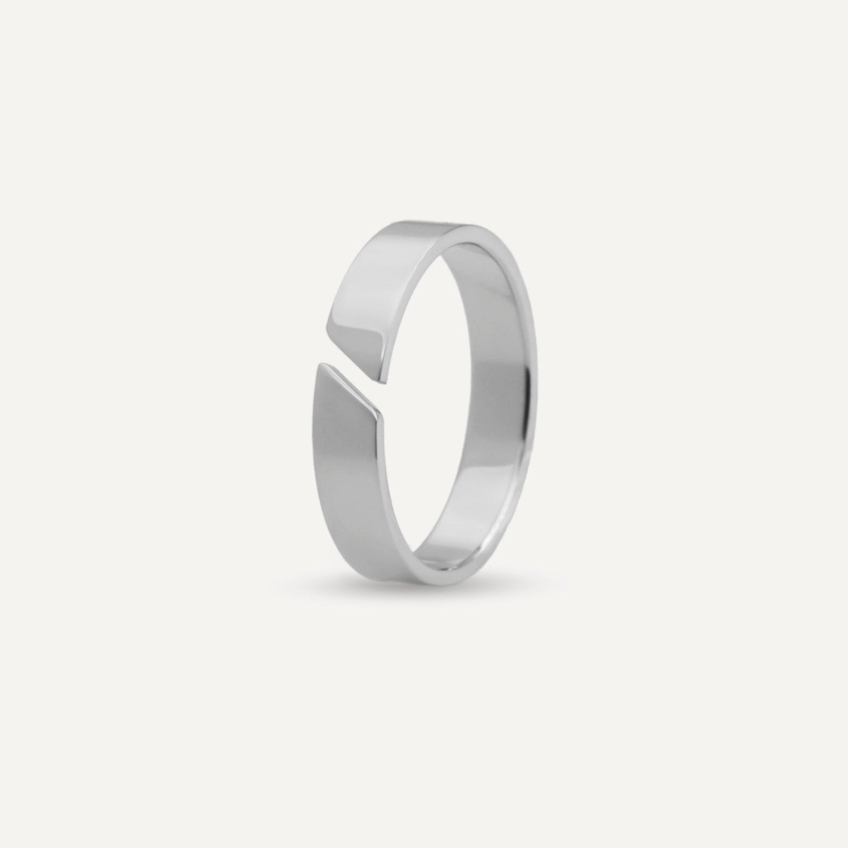 Unisex silver open band ring from Rush with a minimalist cut-out detail and polished finish, designed for versatile everyday wear popular trendy sleek ring