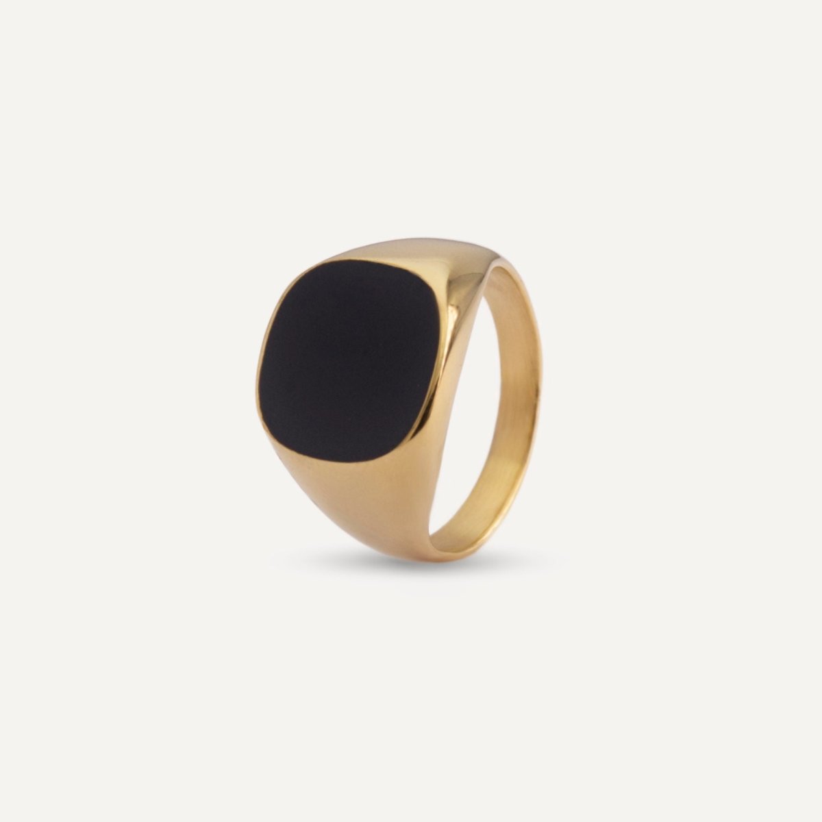 Rush gold ring with a black stone men women trendy popular sleek ring 