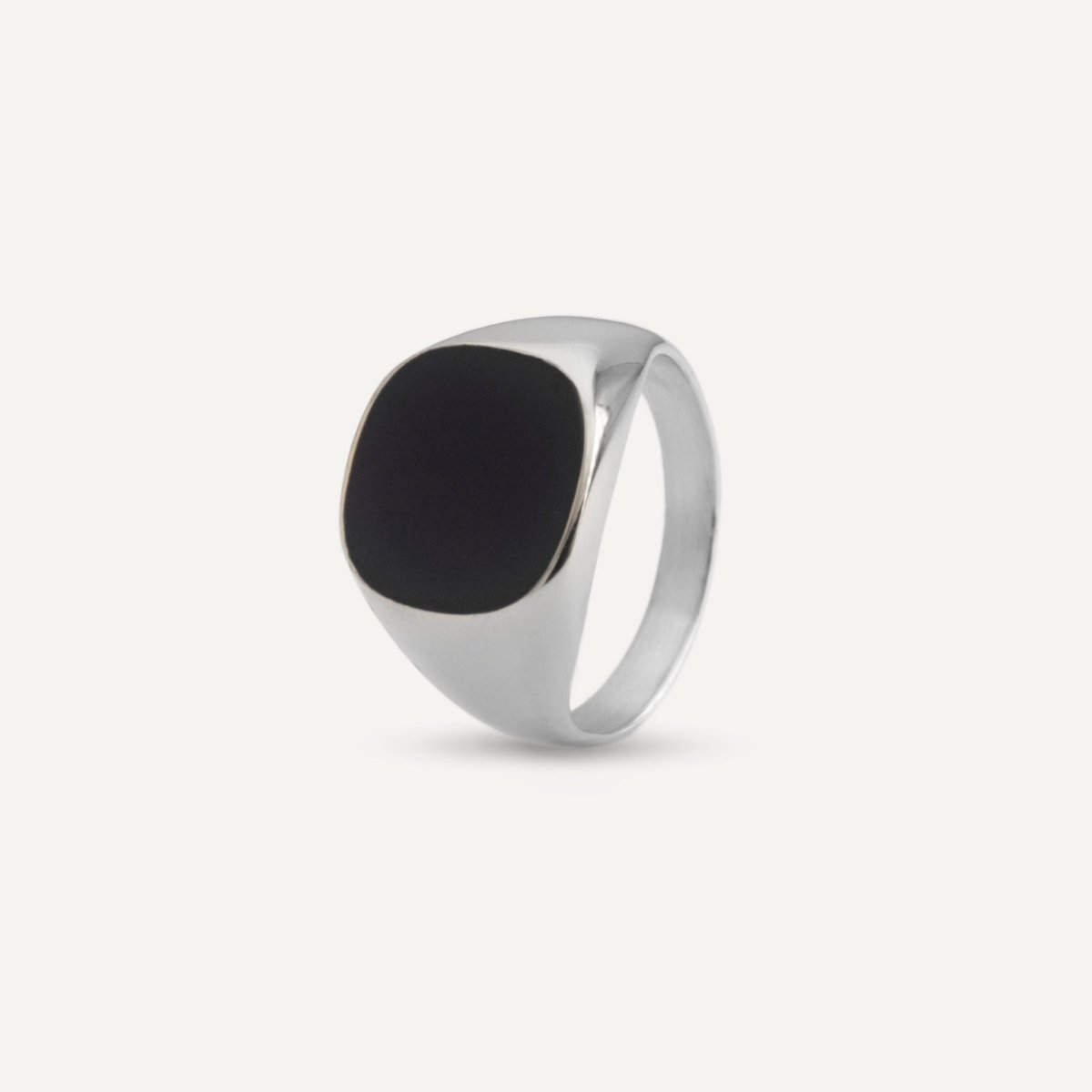 Rush silver ring with a black stone men women trendy popular sleek ring 