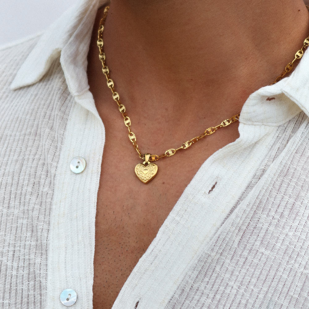 Rush heart pendant gold necklace men women bold rich heavy popular trendy necklace