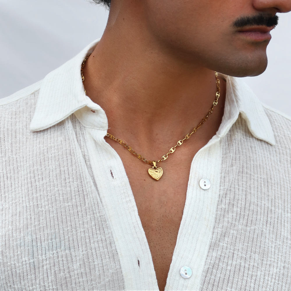 Rush heart pendant gold necklace men women bold rich heavy popular trendy necklace