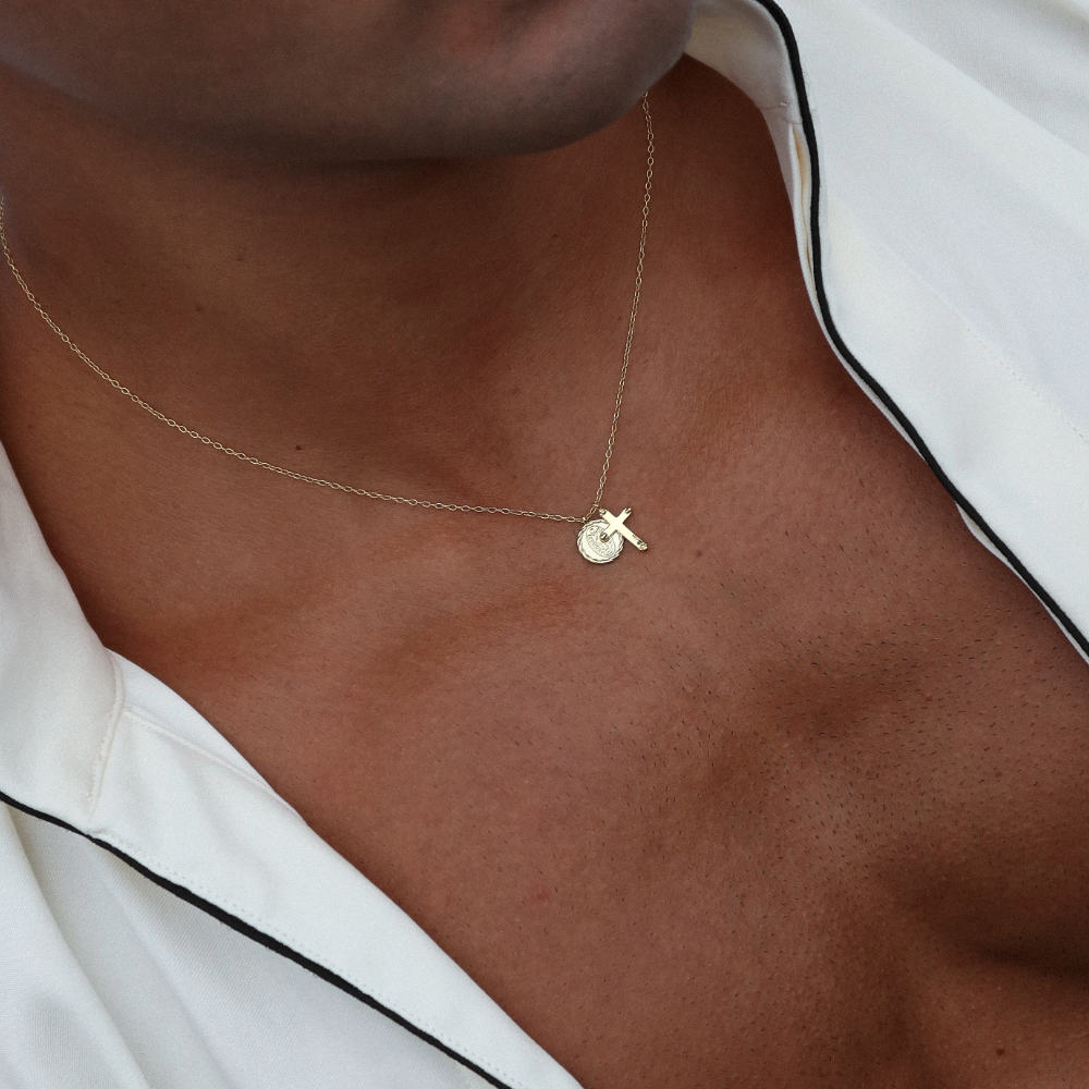 Rush cross necklace with a charm gold men women trendy popular cute delicate 