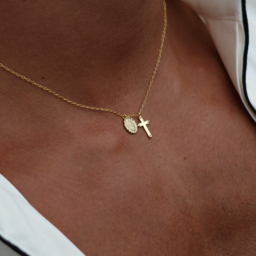 Rush cross necklace with a charm gold men women trendy popular cute delicate 