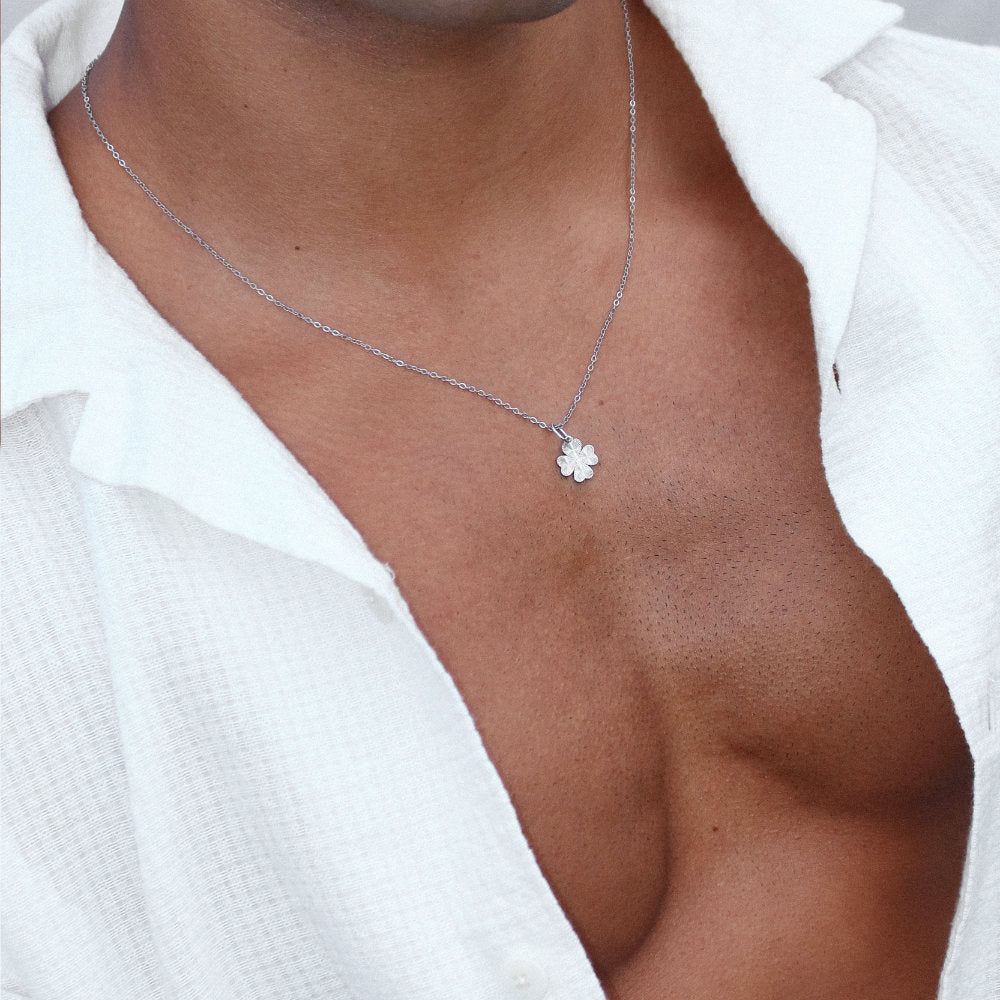 Rush silver pendant clover necklace men women trendy popular cute shiny 