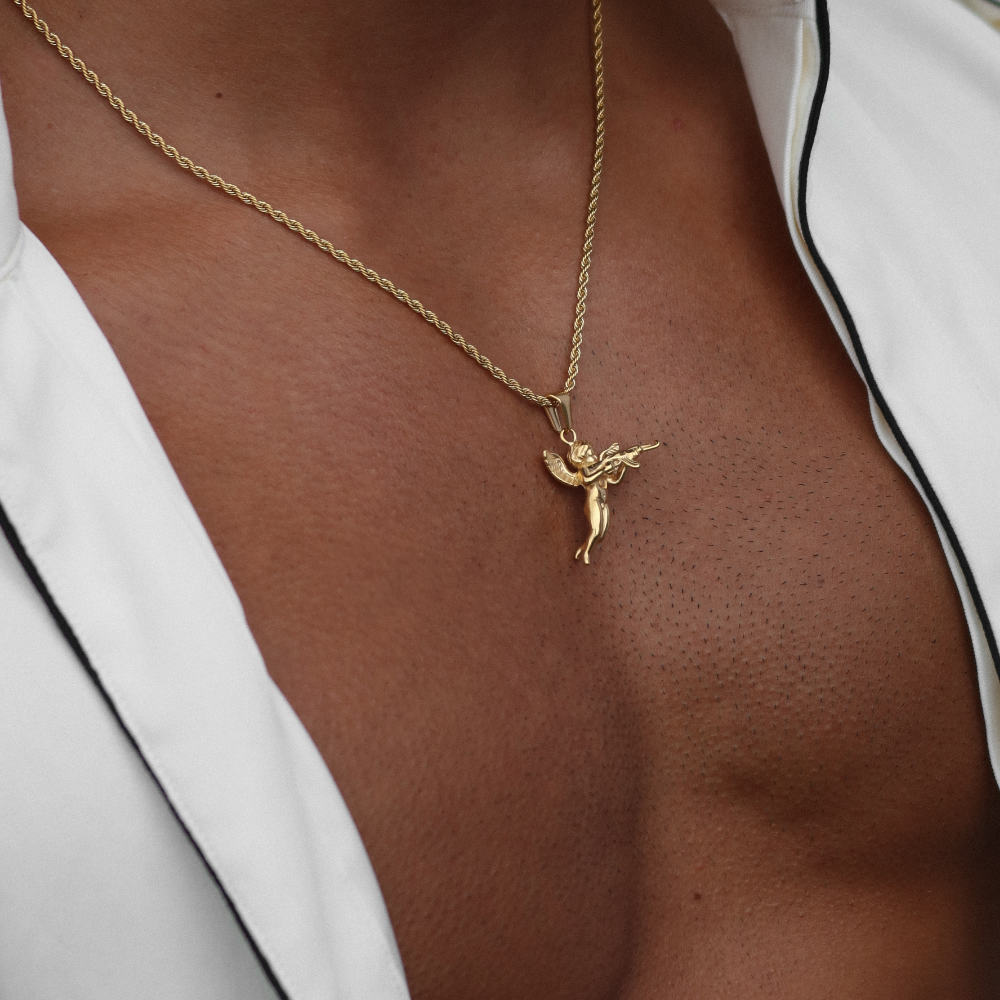 Rush gold angel pendant trendy popular necklace men women 
