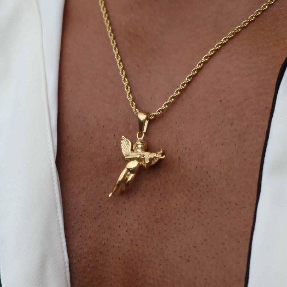 Rush gold angel pendant trendy popular necklace men women 