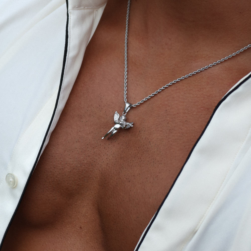 Rush Silver angel pendant trendy popular necklace men women 