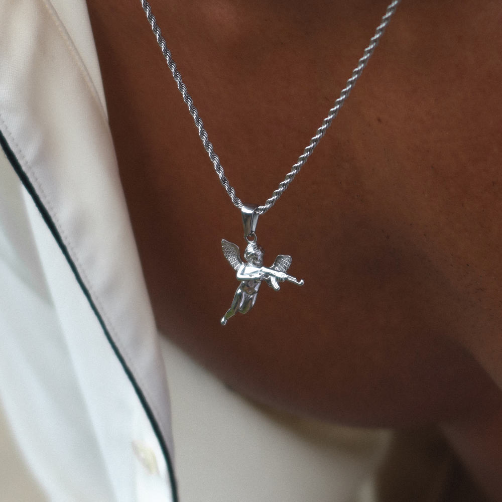 Rush Silver angel pendant trendy popular necklace men women 