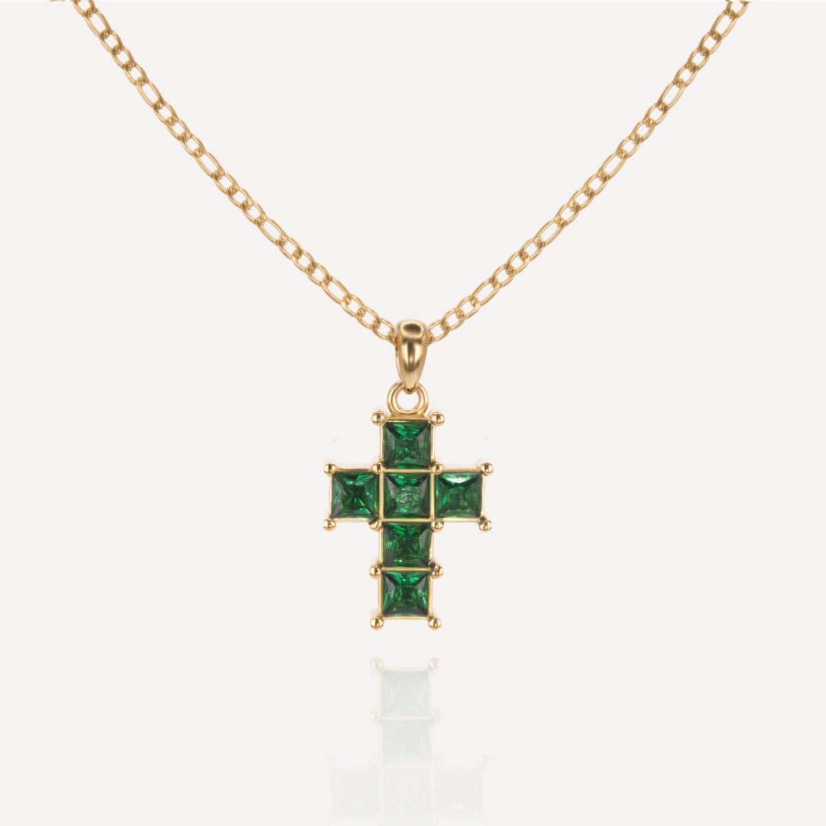 Rush gold cross with green emerald stones men women trendy popular cool gemstone necklace
