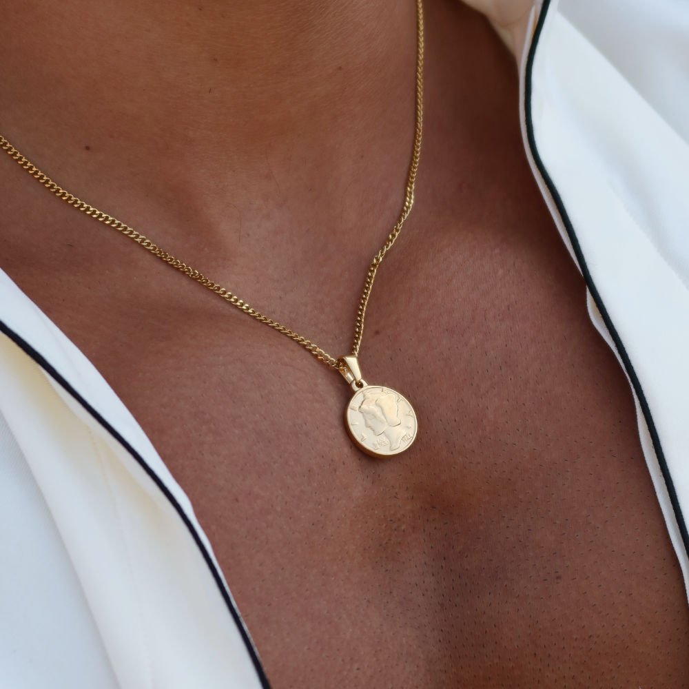 Rush gold pendant necklace men women trendy popular coin charm necklace 