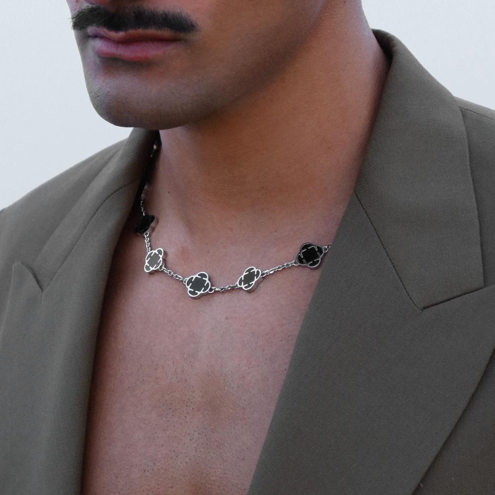 Rush silver clover shiny rich necklace men women chic trendy popular party necklace 