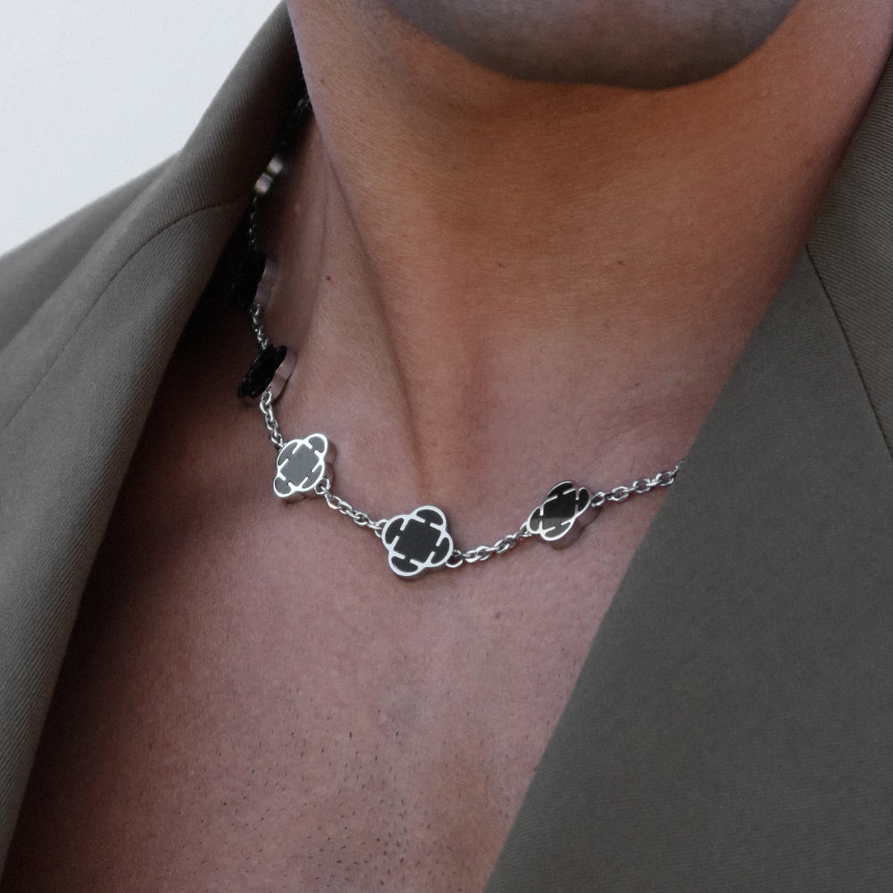 Rush silver clover shiny rich necklace men women chic trendy popular party necklace 