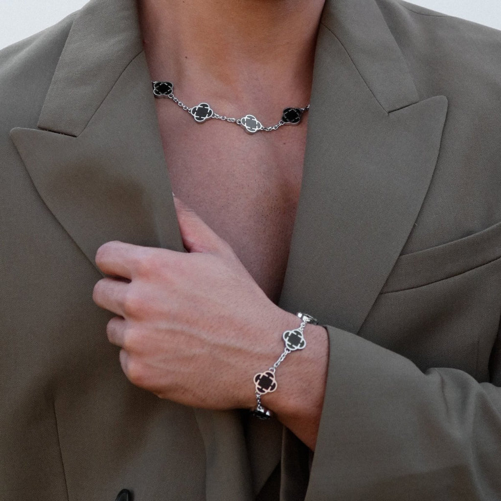 Rush silver clover shiny rich bracelet men women chic trendy popular party bracelet 