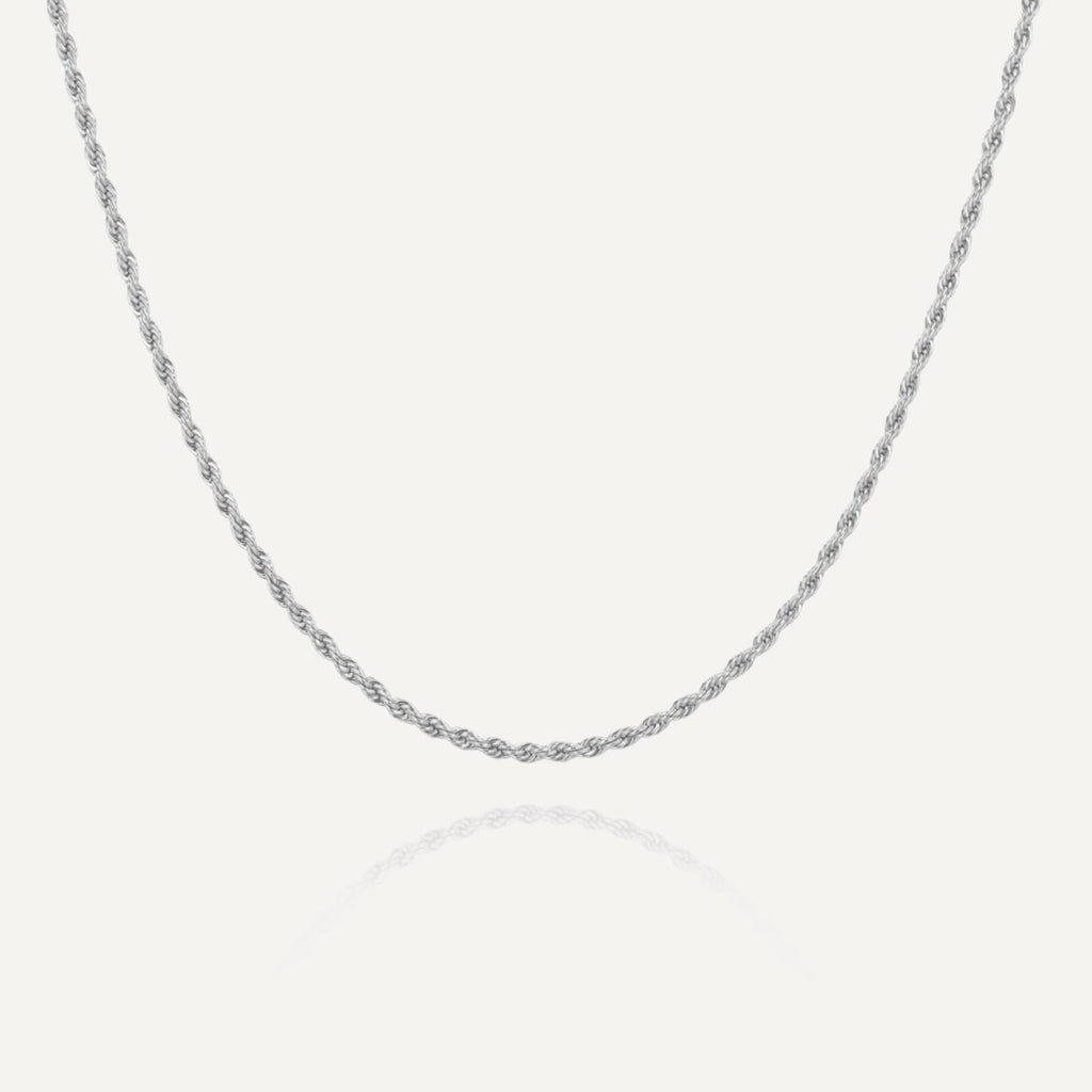 men women Rush Rope chain 2mm Silver trendy popular necklace Unisex silver twisted rope bracelet from Rush featuring interwoven links with a sleek polished surface, perfect for layering or solo styling.