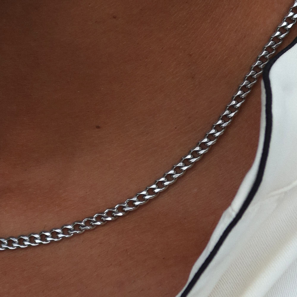 Rush Cuban Chain 4mm Silver Men Women Trendy popular necklace