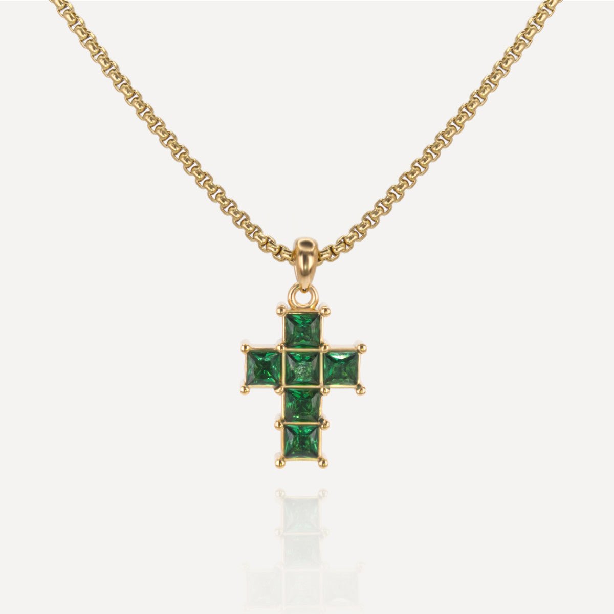 Rush gold cross with green emerald stones men women trendy popular cool gemstone necklace