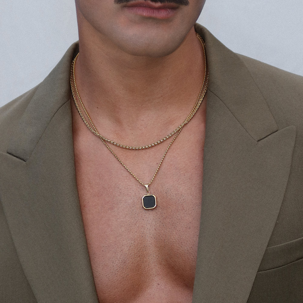 Rush silver black stone pendant  necklace set men women trendy popular 