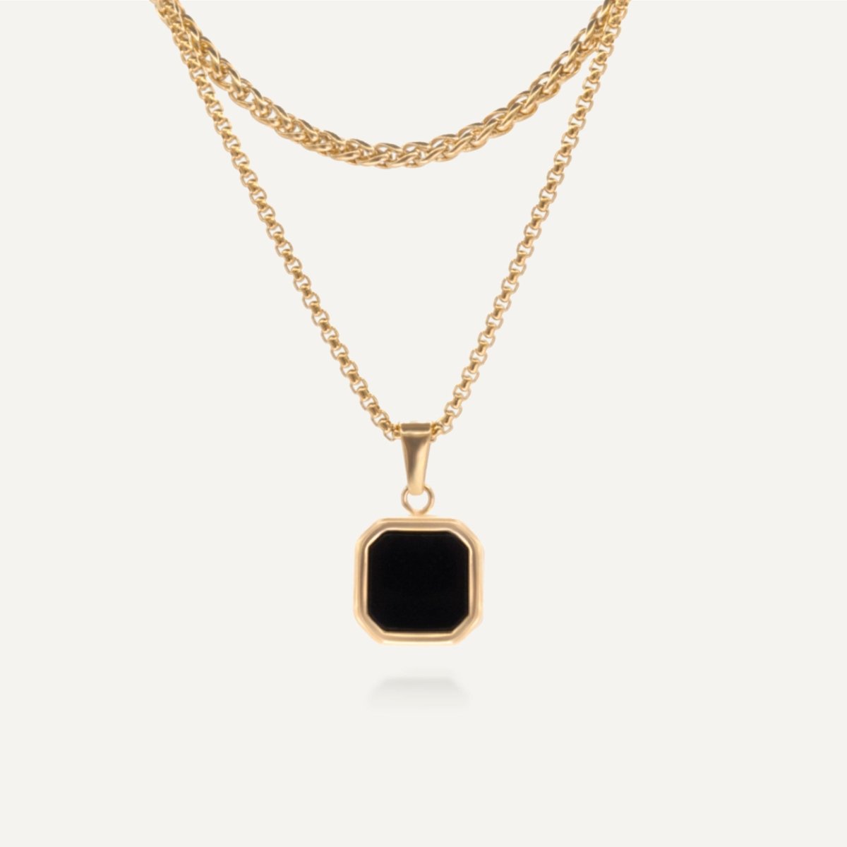 Rush gold black stone pendant  necklace set men women trendy popular 