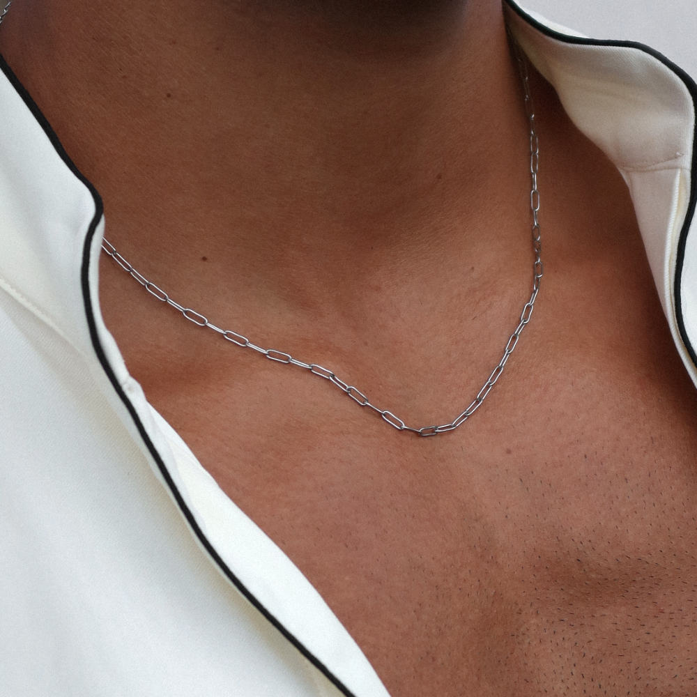 Rush paper clip chain silver men women popular trendy necklace