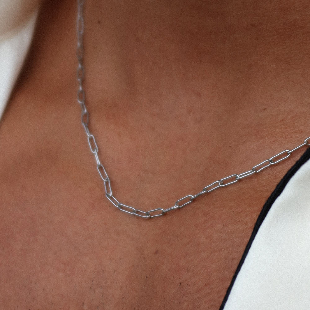 Rush paper clip chain silver men women popular trendy necklace