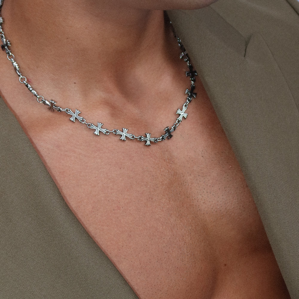 Rush silver necklace men women trendy popular vintage cross design 