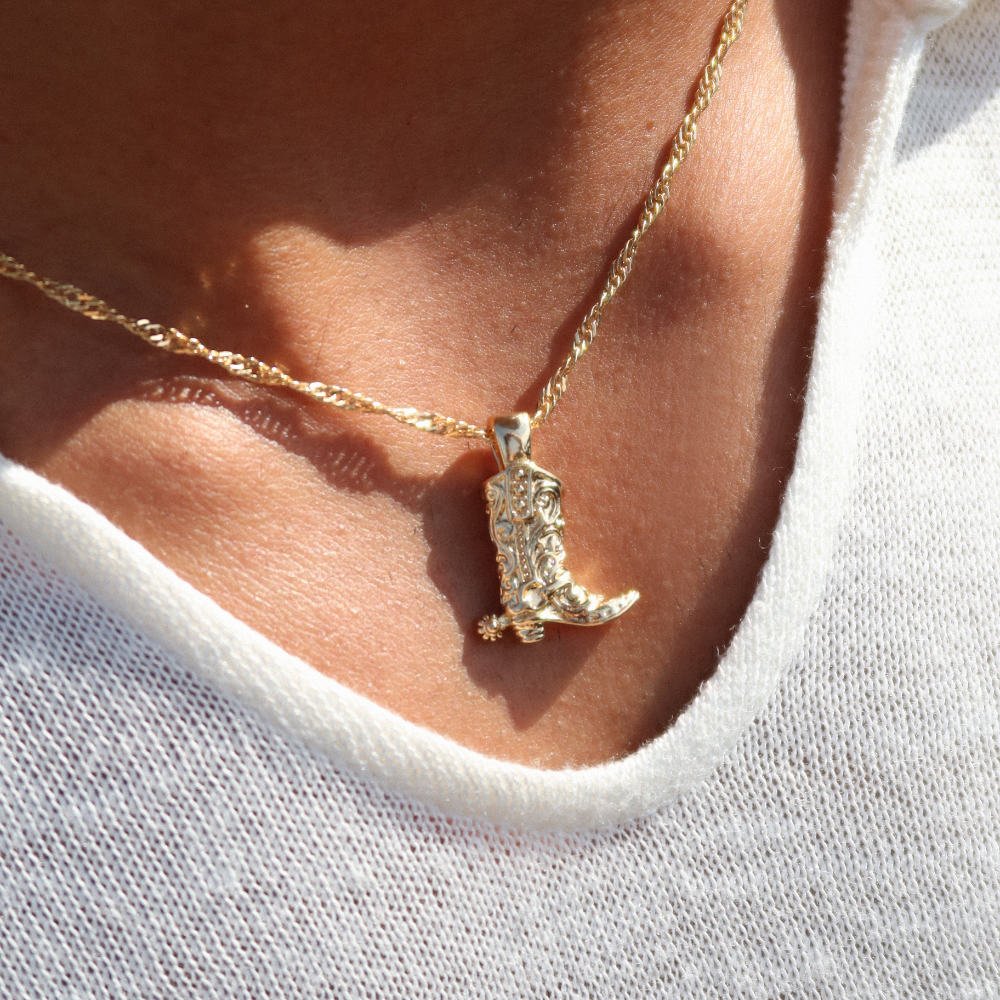 Rush pendant gold necklace cowboy boots men women trendy popular cute rodeo 