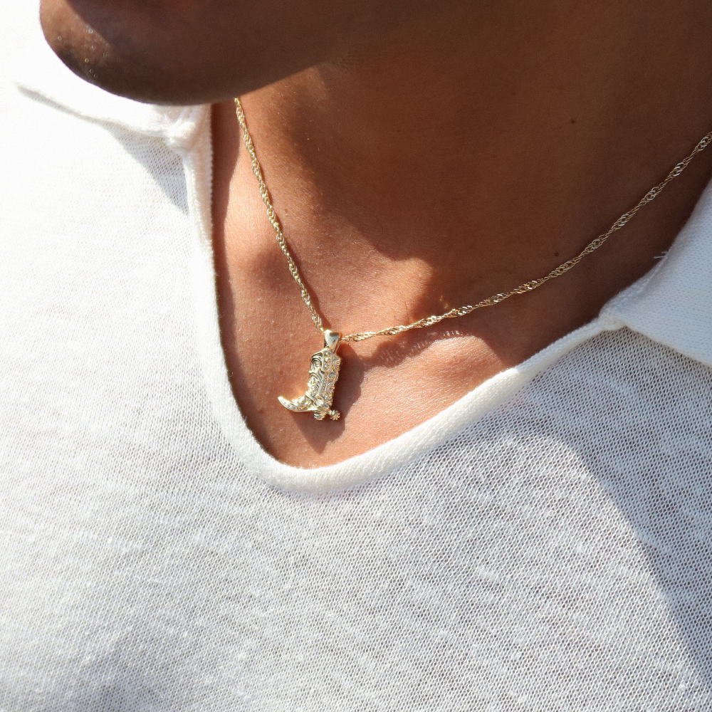 Rush pendant gold necklace cowboy boots men women trendy popular cute rodeo 