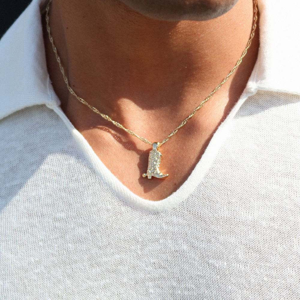Rush pendant gold necklace cowboy boots men women trendy popular cute rodeo 