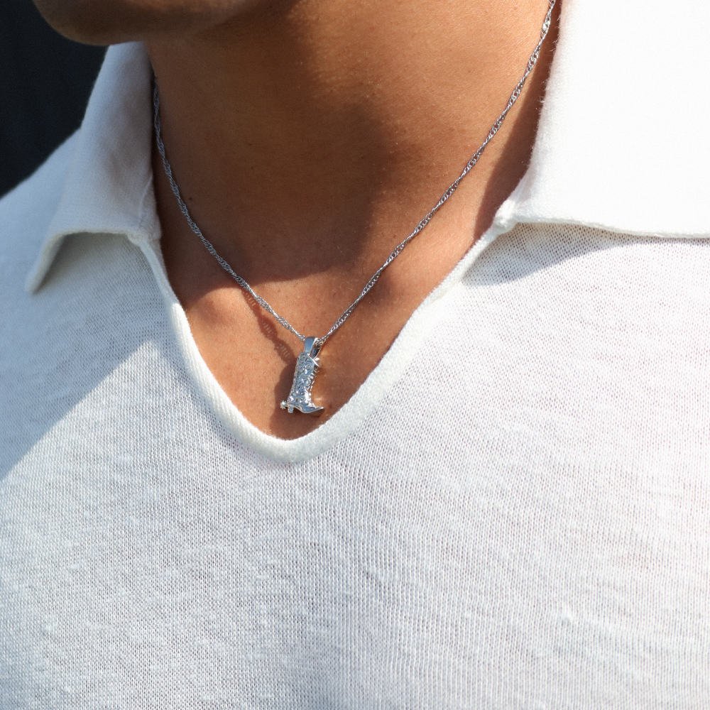 Rush pendant silver necklace cowboy boots men women trendy popular cute rodeo 