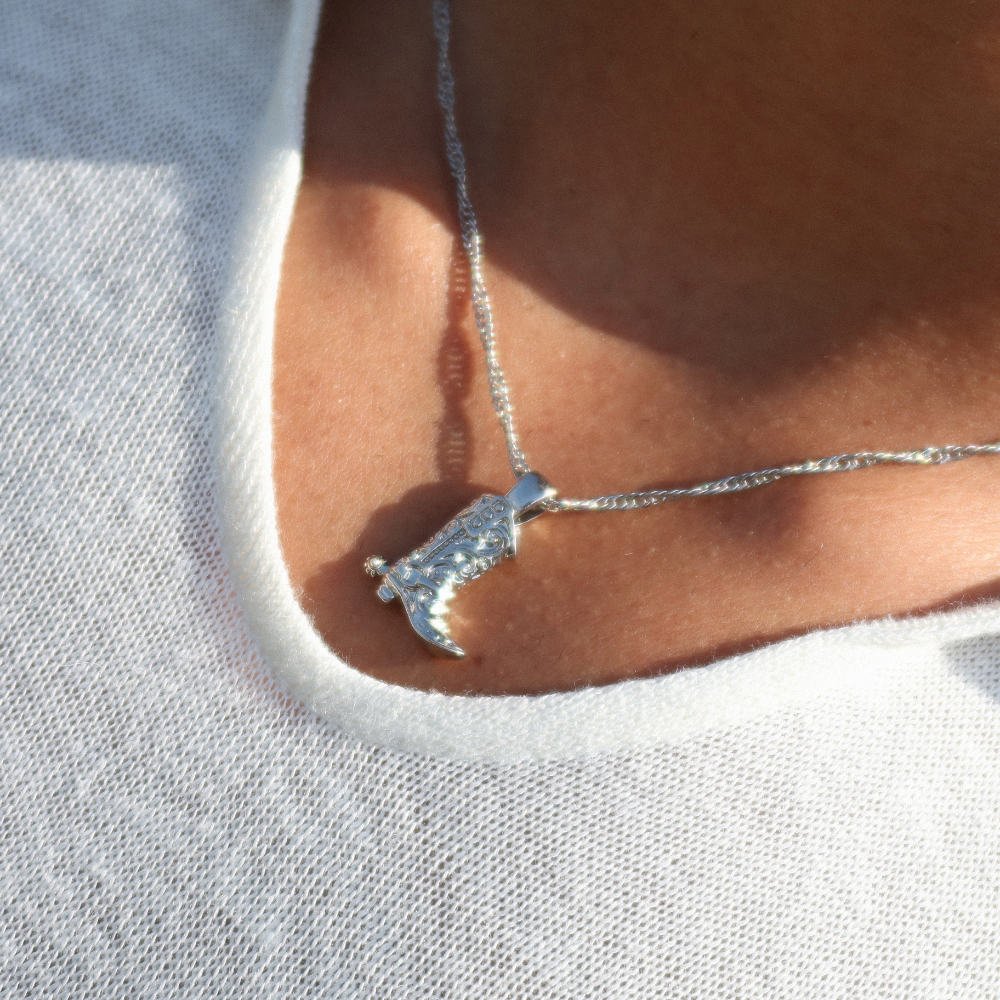 Rush pendant silver necklace cowboy boots men women trendy popular cute rodeo 