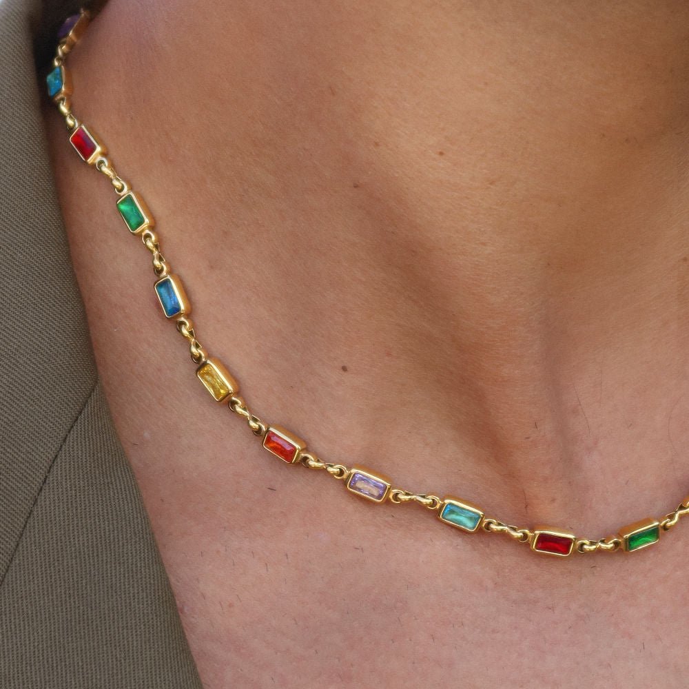 Rush gold gemstones beaded necklace men women trendy popular chic elegant party 