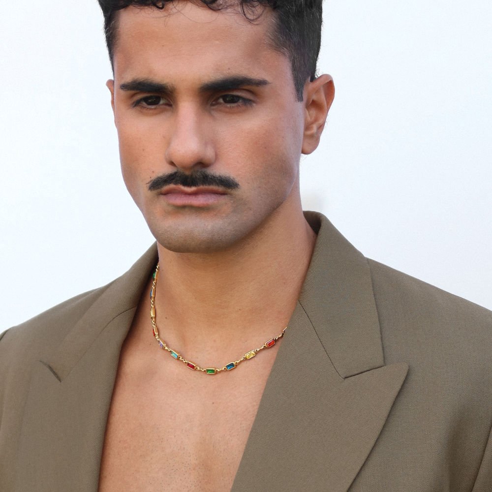 Rush gold gemstones beaded necklace men women trendy popular chic elegant party 