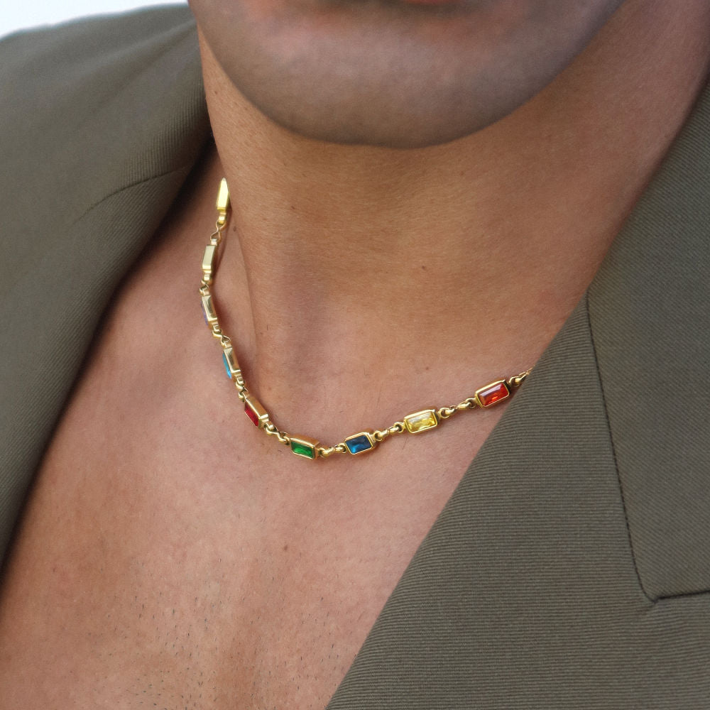 Rush gold gemstones beaded necklace men women trendy popular chic elegant party 