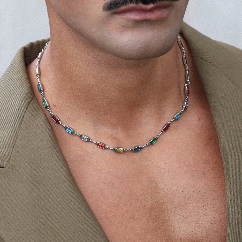 Rush Silver gemstones beaded necklace men women trendy popular chic elegant party 