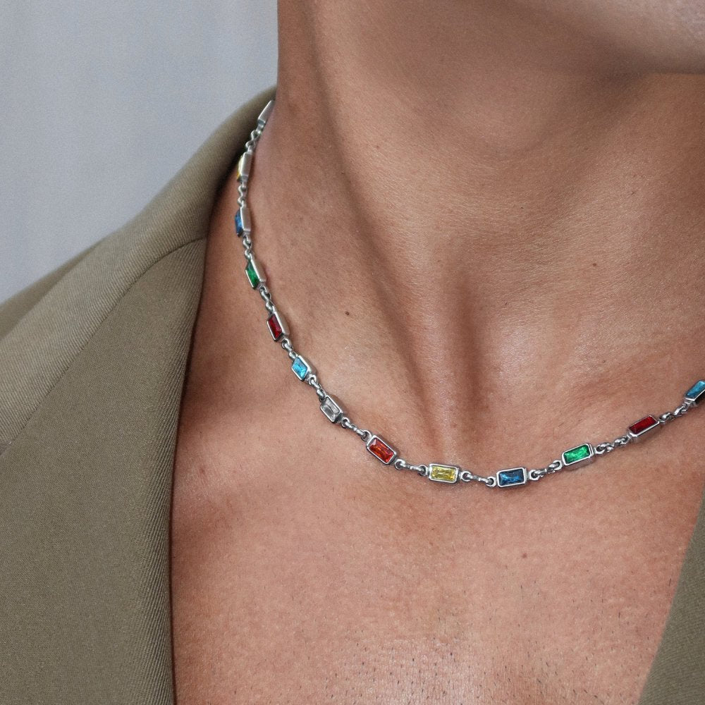 Rush Silver gemstones beaded necklace men women trendy popular chic elegant party 