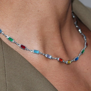 Rush Silver gemstones beaded necklace men women trendy popular chic elegant party 