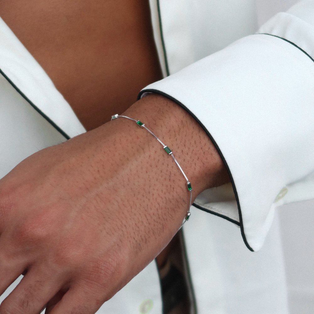 Rush silver green emerald baguette stones men women chic party popular trendy gemstone bracelet 