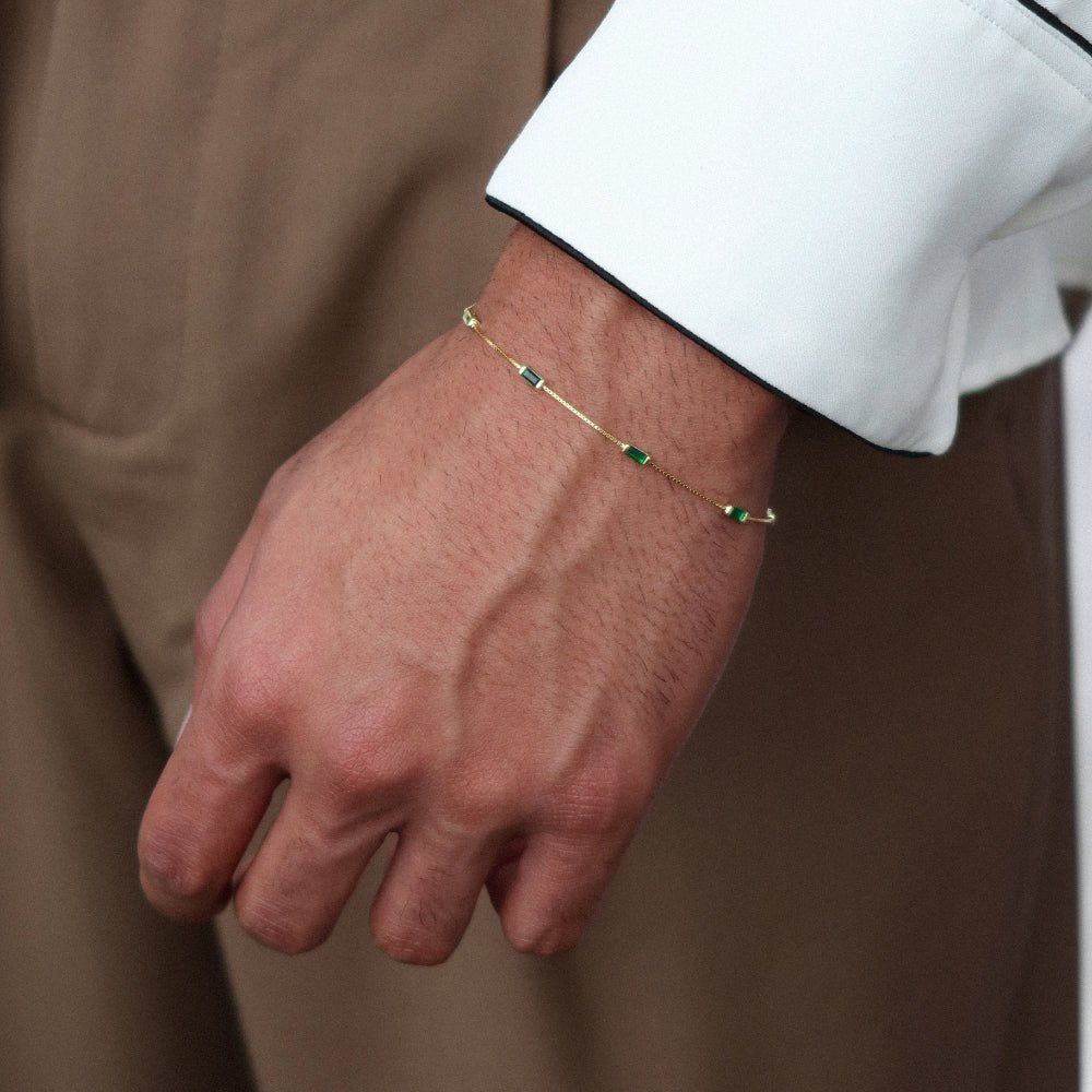 Rush gold green emerald baguette stones men women chic party popular trendy gemstone bracelet 