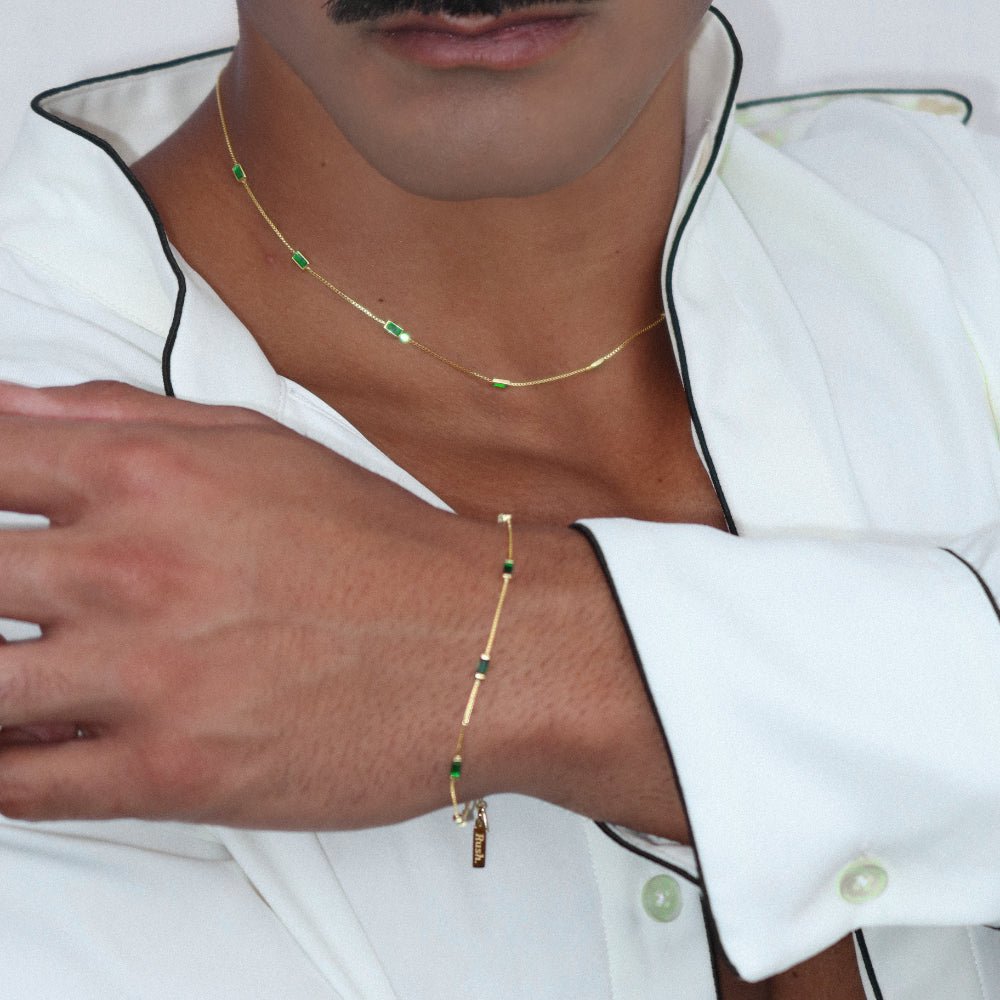 Rush gold green emerald baguette stones men women chic party popular trendy gemstone bracelet 