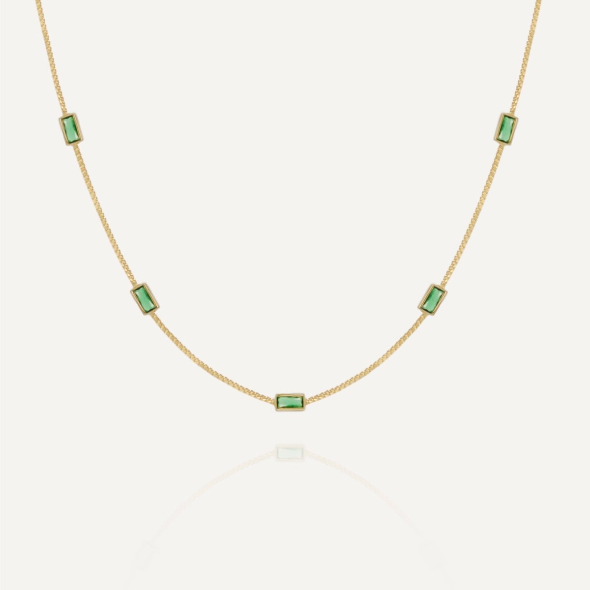 Rush gold green emerald baguette stones men women chic party popular trendy gemstone necklace 