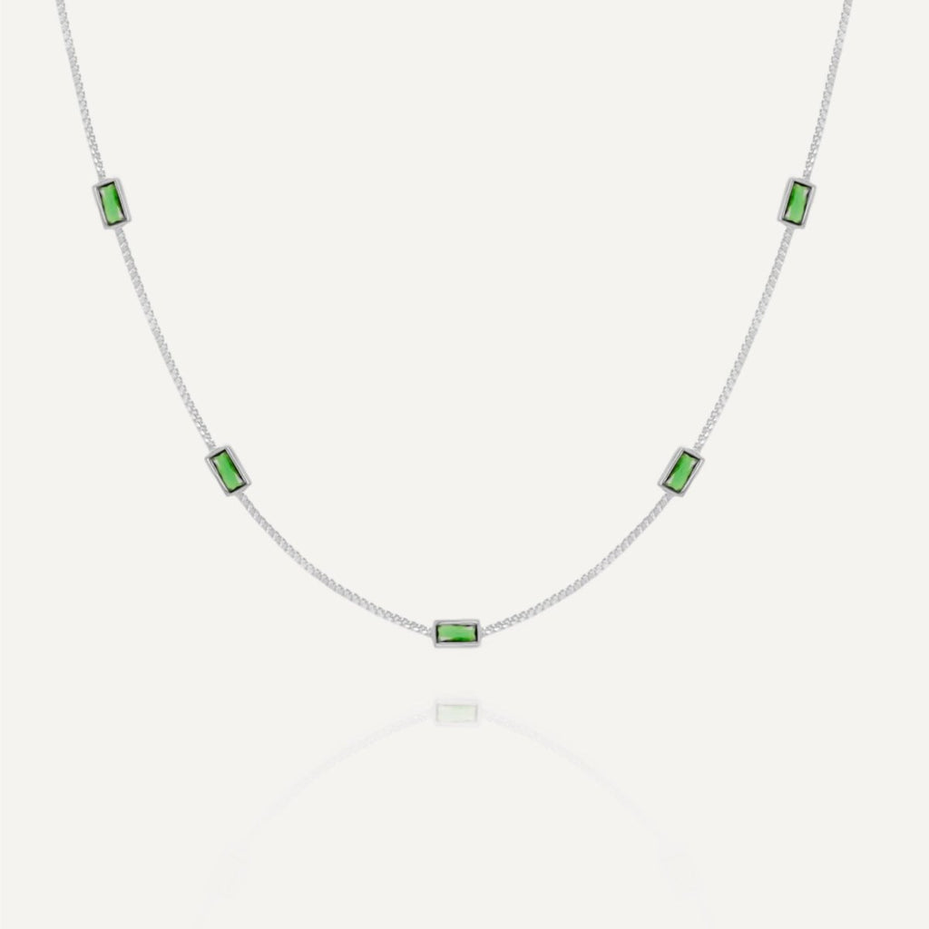 Rush silver green emerald baguette stones men women chic party popular trendy gemstone necklace 