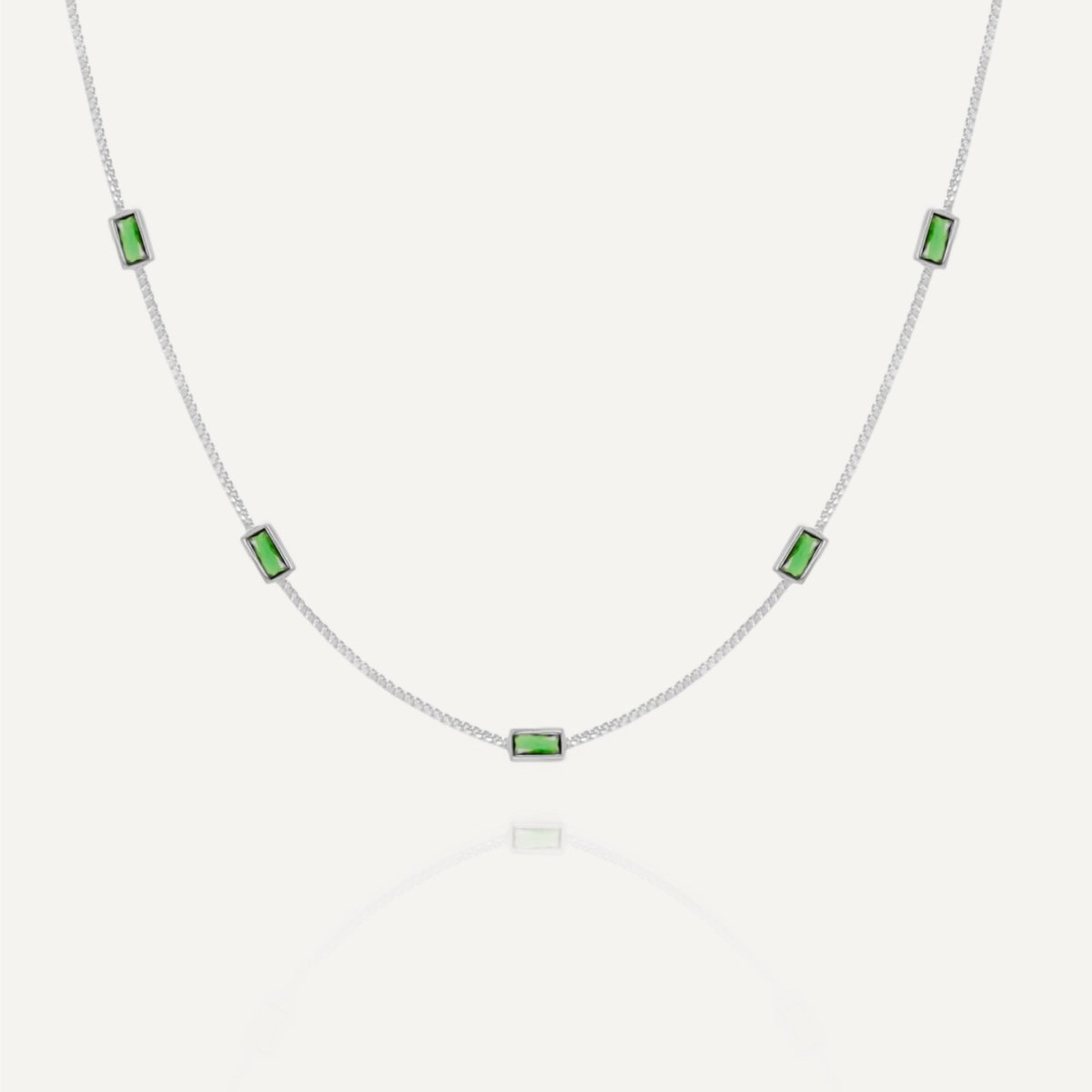 Rush silver green emerald baguette stones men women chic party popular trendy gemstone necklace 