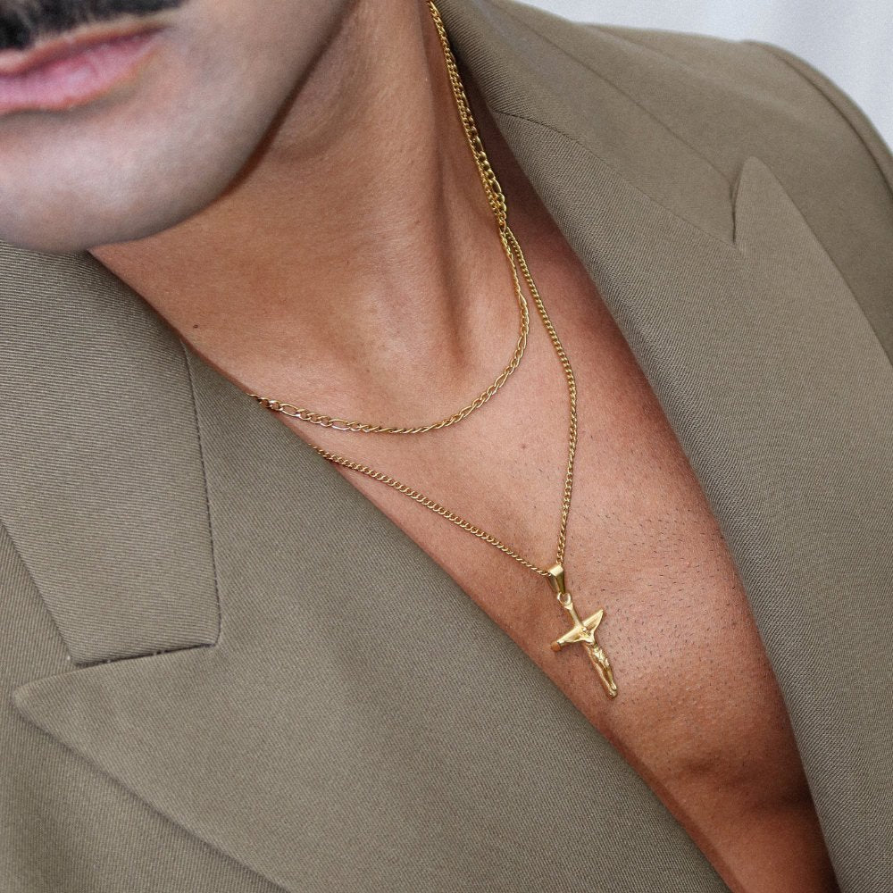 Rush gold cross necklace set popular trendy crucifix set men women 